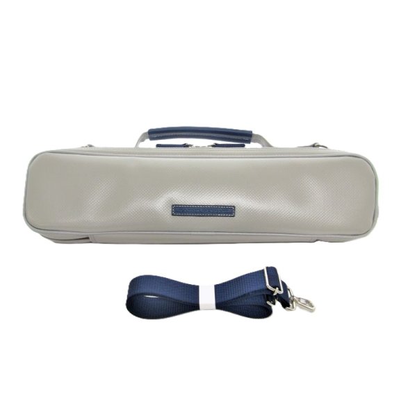 Photo8: NAHOK Flute Case Bag B Foot [Amadeus] Matte Light Gray / Deep Blue Genuine Leather Handle {Waterproof, Temperature Adjustment & Shock Absorb}
