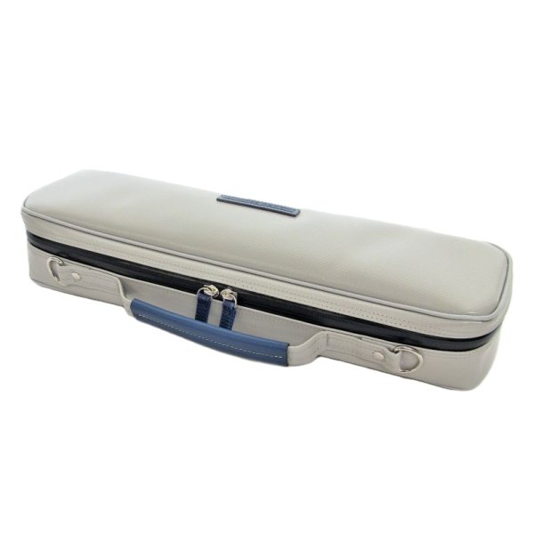 Photo7: NAHOK Flute Case Bag B Foot [Amadeus] Matte Light Gray / Deep Blue Genuine Leather Handle {Waterproof, Temperature Adjustment & Shock Absorb}