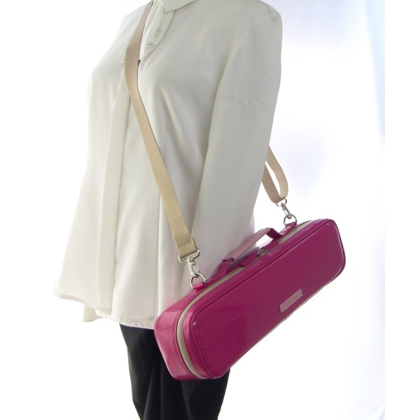 Photo6: NAHOK Flute Case Bag B Foot [Amadeus/wf] Fuchsia Pink / Pink Genuine Leather Handle {Waterproof, Temperature Adjustment & Shock Absorb}