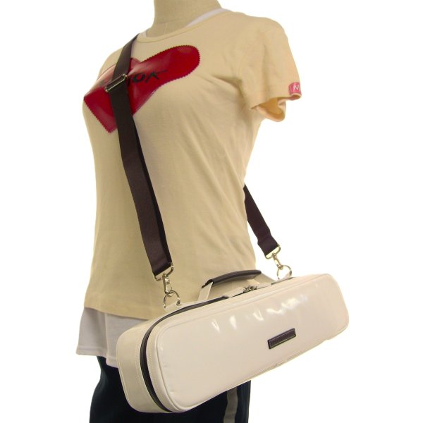 Photo6: NAHOK Flute Case Bag B Foot [Amadeus/wf] White special coating / Chocolate Genuine Leather Handle & Emblem {Waterproof, Temperature Adjustment & Shock Absorb}