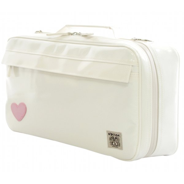 Photo2: NAHOK Single Oboe Case Bag [The Mission/wf] White with Genuine Leather Light Pink Heart {Waterproof, Temperature Adjustment & Shock Absorb}