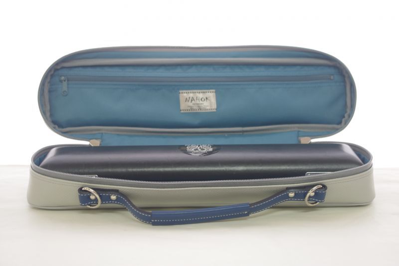 Photo: NAHOK Flute Case Bag B Foot [Amadeus] Matte Light Gray / Deep Blue Genuine Leather Handle {Waterproof, Temperature Adjustment & Shock Absorb}