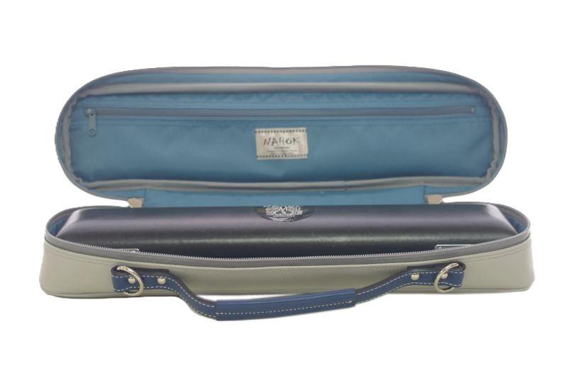 Photo: NAHOK Flute Case Bag B Foot [Amadeus] Matte Light Gray / Deep Blue Genuine Leather Handle {Waterproof, Temperature Adjustment & Shock Absorb}