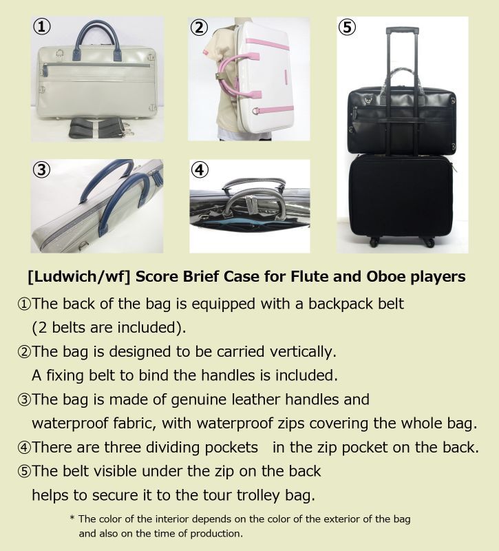 Photo: NAHOK Score brief case [Ludwig/wf] White special coating / Genuine Leather Pink {Waterproof, Temperature Adjustment & Shock Absorb}