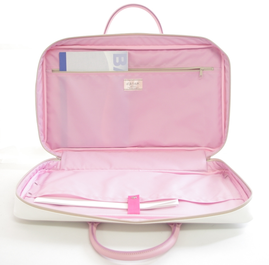 Photo: NAHOK Score brief case [Ludwig/wf] White special coating / Genuine Leather Pink {Waterproof, Temperature Adjustment & Shock Absorb}